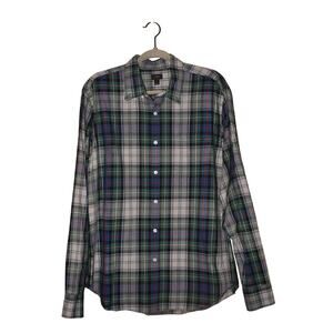 J.CREW $78 Green Blue Plaid Lightweight Button Down Shirt Men's‎ Large